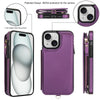 For iPhone 15 Plus Double Flap Zipper RFID Leather Phone Case with Short Lanyard(Dark Purple)