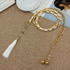 Women Metal Waist Chain Belt Skirt Accessories with Tassel(White)