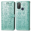 For Alcatel 1S 2021 Lovely Cat and Dog Embossing Pattern Horizontal Flip Leather Case , with Holder & Card Slots & Wallet & Cartoon Clasp & Lanyard(Green)