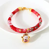 Lucky Cat Collar, Red Floral, S (20-25cm), Adjustable, with Bell