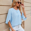 Summer Women Loose Chiffon Blouse Tops Round Neck 5 Points Sleeve Short Sleeve, Size: XL(Sky Blue)