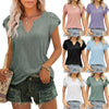 Women V-Neck Button Hollow Loose Short Sleeve T-Shirt Blouse, Size: XL(Pink)