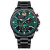 Curren 8395 Calendar Six-Hand Steel Strap Men Quartz Watch, Color: Black Shell Green