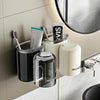 Washing Cup Toothbrush Holder Wall Mounted Home Bathroom Multifunctional Storage Rack(Cream Color)