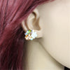 Women Fashion Gold-Plated Inlaid Colored Crystal with White Flower Stud Earrings