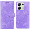 For Redmi Note 13 4G Lace Floral Embossed Magnetic Buckle PU Phone Case With Wrist Strap(Purple)