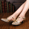 Women Shoes Sequined Soft-Heeled Latin Heels, Size:40(Gold)