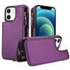 For iPhone 12 Double Flap Zipper RFID Leather Phone Case with Short Lanyard(Dark Purple)