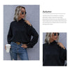 Ladies Loose Off Shoulder Ripped Long-Sleeved Turtleneck Autumn Knitted Sweater, Size:S(Black)