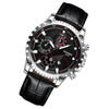 FNGEEN 5757 Men Waterproof Sports Fashion Stainless Steel Watch(Black Leather White Steel Black Surface)