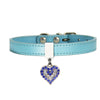 Blue PU Leather Dog Collar & Lead with Heart Pendant - Small