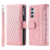 For Samsung Galaxy A36 Grid Texture Zipper Leather Phone Case with Lanyard(Rose Gold)