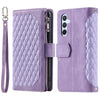 For Samsung Galaxy A36 Grid Texture Zipper Leather Phone Case with Lanyard(Purple)