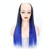 Wig Half Headgear Long Straight Hair U-Shaped Wig Headgear, Colour: 3. Black Gradient Sapphire Blue