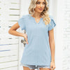 Women V-Neck Button Hollow Loose Short Sleeve T-Shirt Blouse, Size: XL(Sky Blue)
