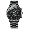 FNGEEN 5781 Multifunction Sports Waterproof Quartz Watch(Black Steel Black Surface)