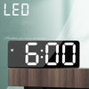 Mirror Bedside Alarm Clock Battery Plug-In Dual-Purpose LED Clock, Colour: Arc-shaped Black Shell (Mirror White Light)