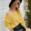 V-neck Sweater Women Autumn and Winter Loose Knitted Bottoming Shirt, Size: S(Yellow)