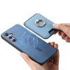 For Samsung Galaxy M14 5G Retro Cross Leather Ring Vertical Insert Card Bag MagSafe Phone Case(Blue)