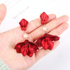 Long Exaggerated Fabric Art Handmade Petal Earrings, Color: E1910-4 Pearl Model