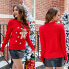 M Christmas Women Knitwear Deer Embroidery Cute Knit Sweater(Deer Red)