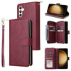 For Samsung Galaxy S25+ 5G 9-Card Slots Zipper Wallet Bag Leather Phone Case(Wine Red)