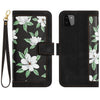 For Samsung Galaxy A22 5G Floral Pattern Leather Phone Case with Lanyard(Black)