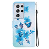 For Samsung Galaxy S21 Ultra 5G Crystal Texture Colored Drawing Leather Phone Case(Blue Butterflies)