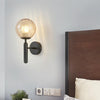 6102 Round Glass LED Wall Light Hotel Bedroom Bedside Living Room, Power source: Without Light Bulb(Copper Topic Striped Lampshade)