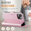 For iPhone 14 AutSpace A11 Side Buckle MagSafe Magnetic RFID Phone Leather Case(Rose Gold)