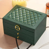 Diamond Pattern PU Leather Three-layer Drawer Jewelry Box Necklace Ring Jewelry Storage Box(Dark Green)