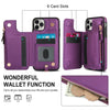 For iPhone 11 Pro Double Flap Zipper RFID Leather Phone Case with Short Lanyard(Dark Purple)