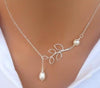 Women Fashion Lovely Chic Long Silver Sweater Chain Pendant Necklaces(Leaf and pearl)