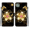 For Samsung Galaxy A22 5G Crystal Texture Colored Drawing Leather Phone Case(Gold Flower)