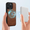 For iPhone 14 Pro LC.IMEEKE 2 in 1 RFID Magsafe Phone Case(Brown)