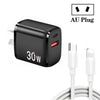 PD30W USB-C / Type-C + QC3.0 USB Charger with 1m Type-C to 8 Pin Data Cable, AU Plug(Black)