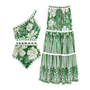 Retro Split Sexy One-Shoulder Swimsuit Chiffon Beach Skirt Swimsuit, Size: L(Green Suit)