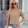 Summer Women Round Neck Flower Lace Patchwork Short Sleeve T-Shirt, Size: L(Khaki)