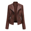 Women Short Leather Jacket Slim Jacket Motorcycle Suit, Size: M(Coffee)