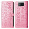 For Asus Zenfone 8 Flip Lovely Cat and Dog Embossing Pattern Horizontal Flip Leather Case , with Holder & Card Slots & Wallet & Cartoon Clasp & Lanyard(Pink)