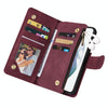 For Samsung Galaxy S22+ 5G Multifunctional Frosted Zipper Wallet Leather Phone Case(Wine Red)
