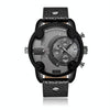 CAGARNY 6819 Multifunctional Dual Time Zone Quartz Business Sport Watch for Men(Black Shell Grey Surface Black Leather)