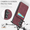 For Samsung Galaxy S25+ 5G Fierre Shann FS-023 Crazy Horse Card Holder Back Cover PU Phone Case(Wine Red)