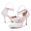 Women Shoes Lace Pearl Princess Pointed Shoes, Size:36(White 7.5 cm)