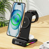 5-in-1 Desktop Magnetic Wireless Charger with Clock and Temperature Display for Smartphones / Watches / Earphones(Black)