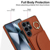 For Samsung Galaxy S25 Ultra 5G Ring Holder Card Bag Skin Feel Phone Case(Brown)
