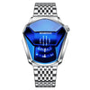 BINBOND Locomotive Concept Steel Belt Watch Men Live Black Technology Watch(White Steel Blue Face)