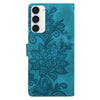 For Samsung Galaxy S23+ 5G Lace Floral Embossed Magnetic Buckle PU Phone Case With Wrist Strap(Green)