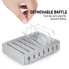 008 Multi-function DC5V/10A (Max) Output 6 Ports USB Detachable Charging Station Smart Charger(Silver)