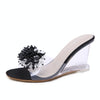 Woman Glass Rhinestone Wedge Heels, Shoe Size:39(Black)